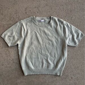 Neutral Ground sage green textured short sleeve sweater top
